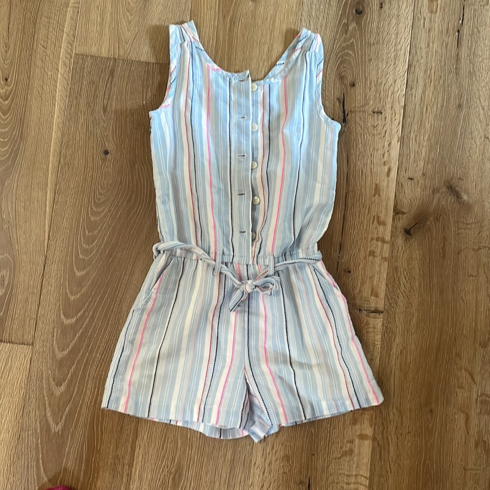 Girls Gap Romper - striped blue pink white size 10
